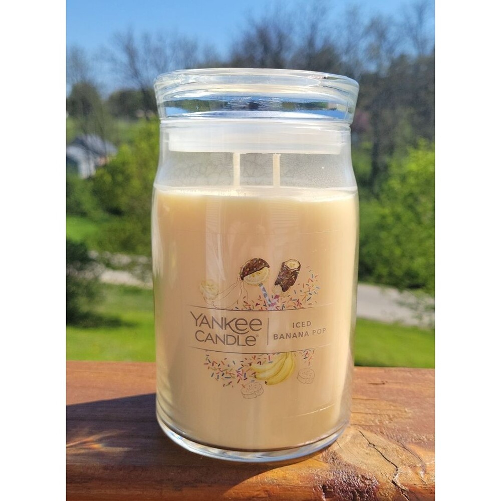 NEW ICED BANANA POP YANKEE CANDLE 20oz. JAR SIGNATURE 2 WICK SUMMER FRUIT